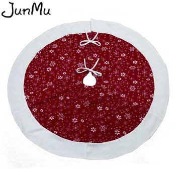 

48" Velvet Christmas Tree Skirts Christmas Decorations for Home Burgundy Traditional Red and White Snowflakes