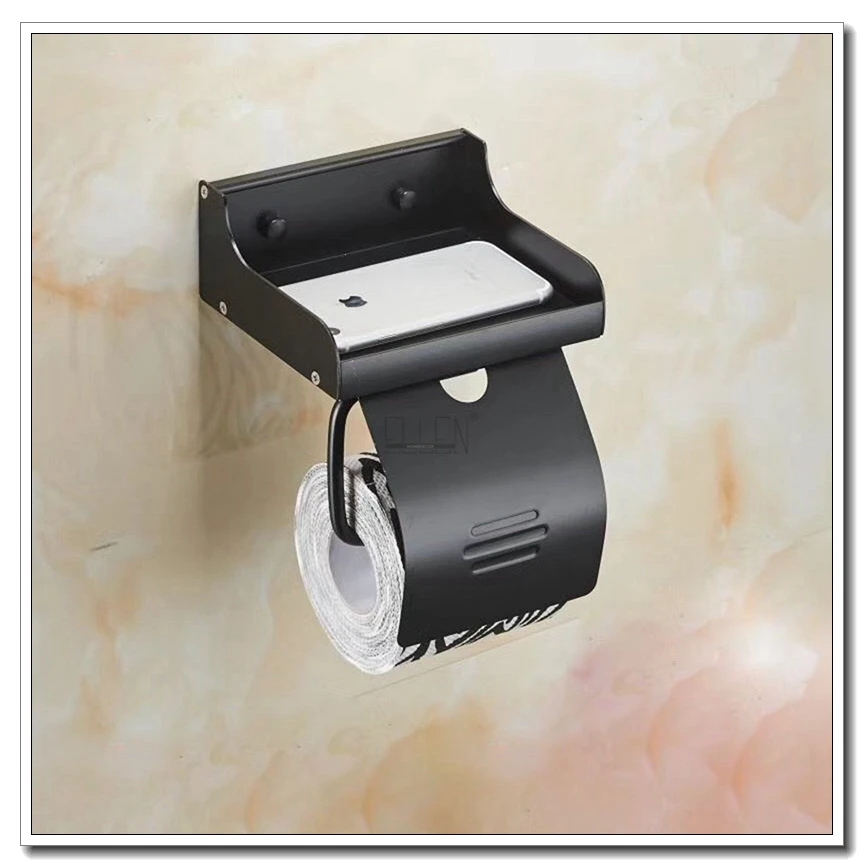 Держатель для туалетной бумаги для ванной комнаты, держатель для туалетной бумаги в рулоне, держатель для туалетной бумаги с телефонной полкой, Настенный алюминиевый черный/серебристый EL7566