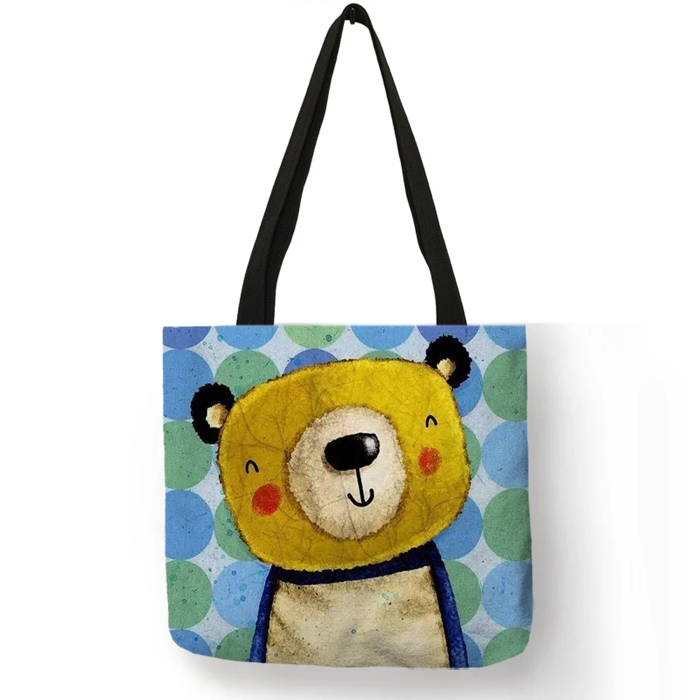 

Cartoon Animal Pattern Reusable Shopping Bag Folding Koala Bear Print Tote Bag Women Fabric Handbags Traveling Bags Dropship