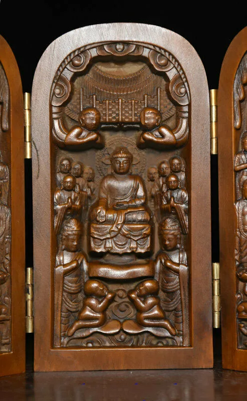 chinese folk Wood boxwood carving Sakyamuni Tathagata Buddha Buddhism Statue