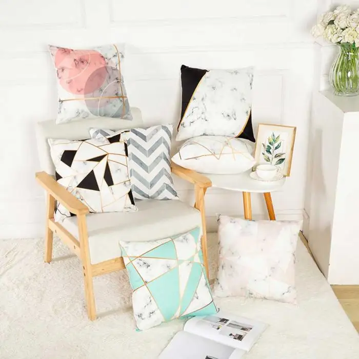 Nordic Cushion Marble Texture Printed Decorative Throw Pillow for Home Bedroom DC120