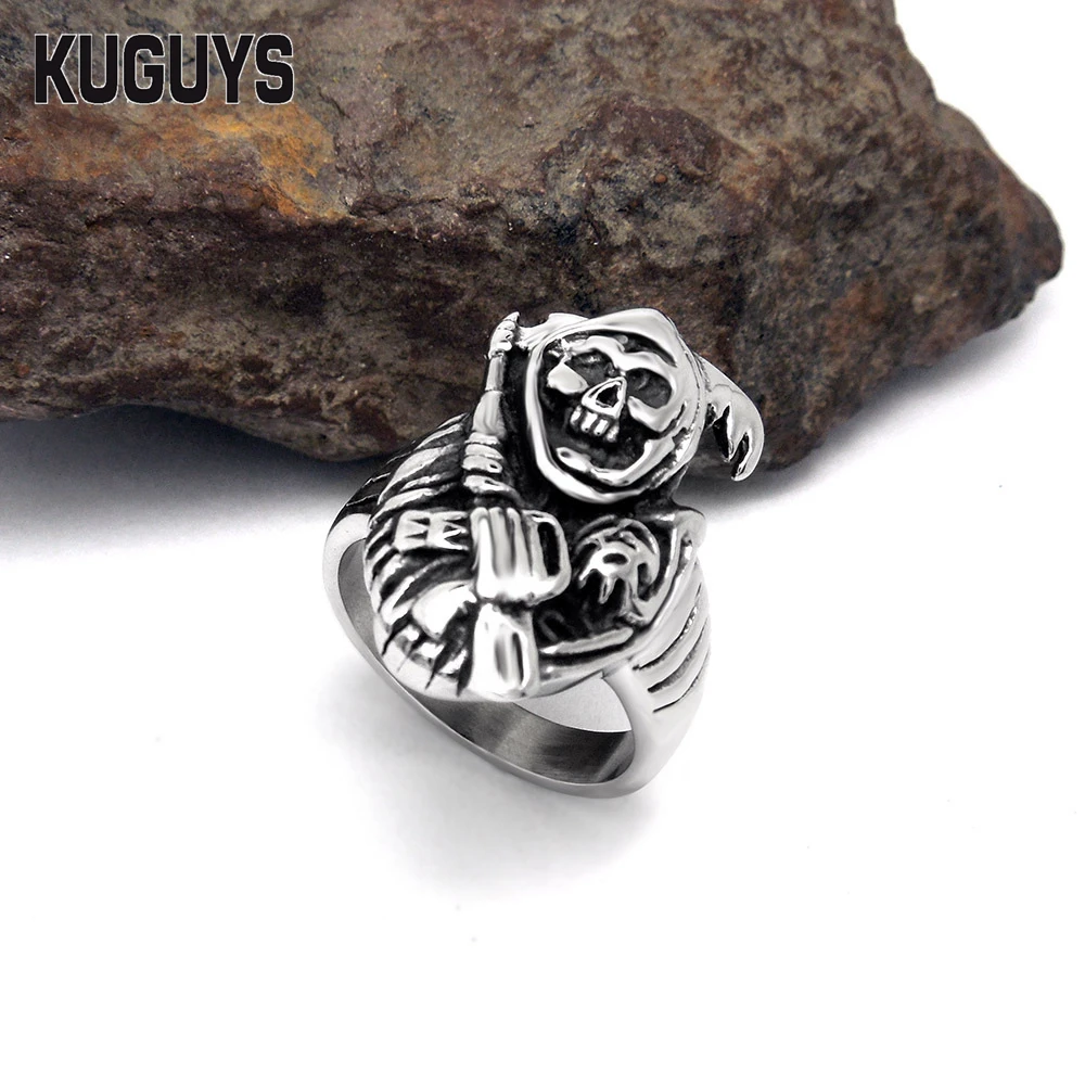 KUGUYS Badut Joker Cincin Tengkorak Pria Punk BIker Perhiasan Geng