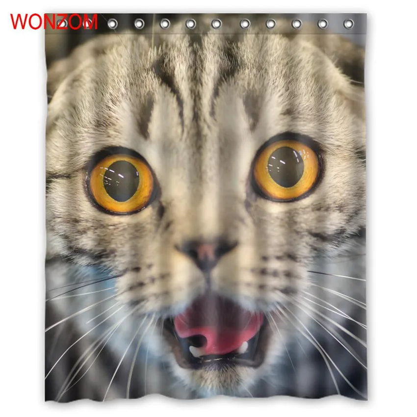 

WONZOM 2017 New 3D Cat Polyester Curtains with 12 Hooks For Bathroom Decor Modern Bath Waterproof Curtain Bathroom Accessories
