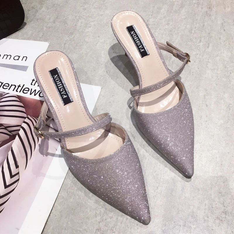 

Pointed Toes Gladiator Sandals Women Bling Crystal High Heels Sandals Ladies Slip On Silver Sandals Sexy Women Shoes Summer 2019
