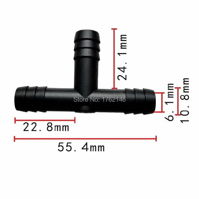 Набор из 500 шт 9 мм черный пластиковый 3-полосный Т-образный шланг Столярный соединитель Адаптер вакуумный силиконовый