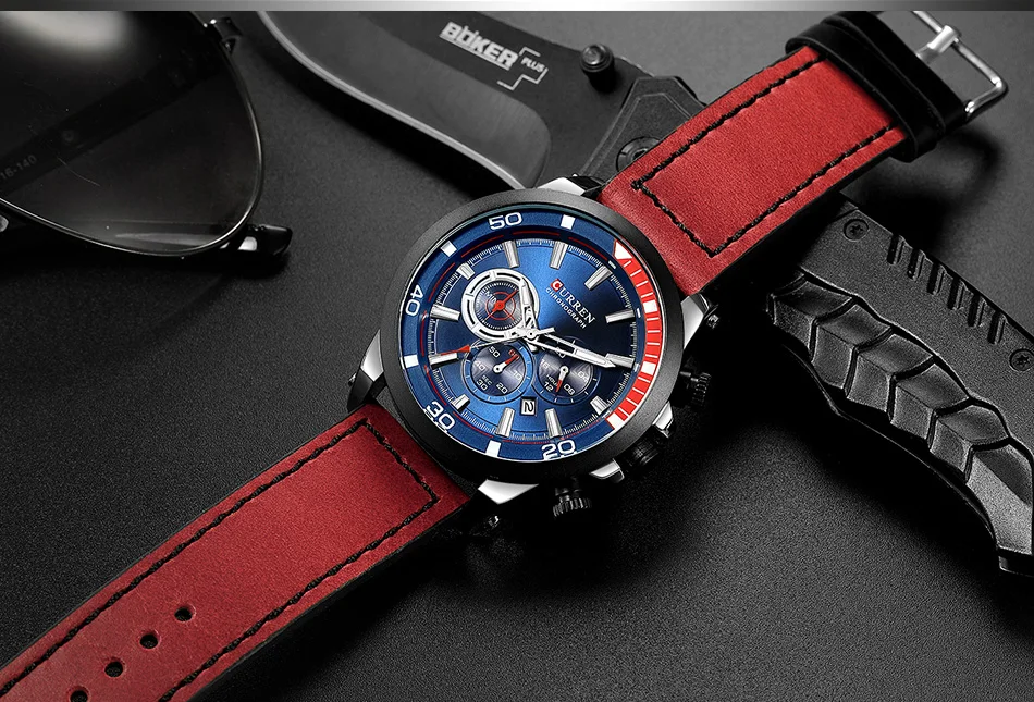 Часы Сurren Для мужчин модные спортивные кварцевые часы Для мужчин хронограф Водонепроницаемый кожа часы Мужские кварцевые часы Relogio Masculino