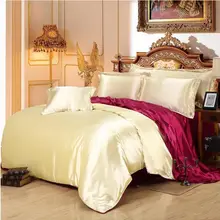 Pure Color imitated silk Home Textile Bed sheet Duvet cover Pillowcase Queen King Size 4/6pcs Soft Satin Bedding Set Bedclothes