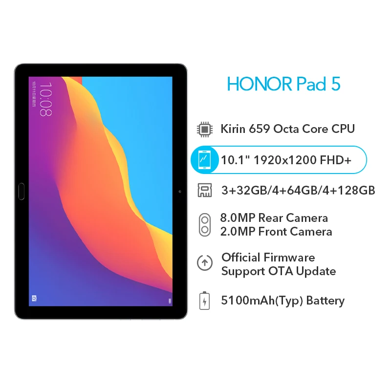 Планшет Honor 10 1 &quotPad 5 32 ГБ 64 128 четыре ядра Распознавание отпечатков пальцев