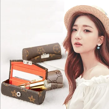 

free shipping 4pc Lipstick box wedding favor maid of honor bridesmaid gift leather storage boxes with mirror girl birthday gifts