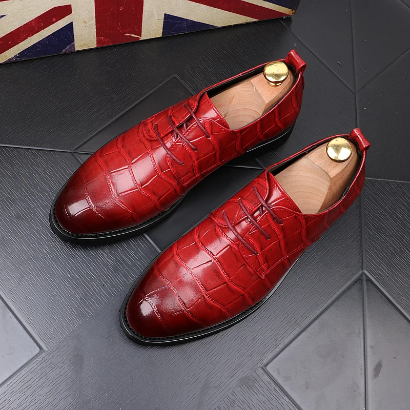 

Vintage Red Black Men Dress Shoes Leather Spring 2019 Pointed Toe Formal Elegant Office Shoes Quality Wedding Shoes for Men