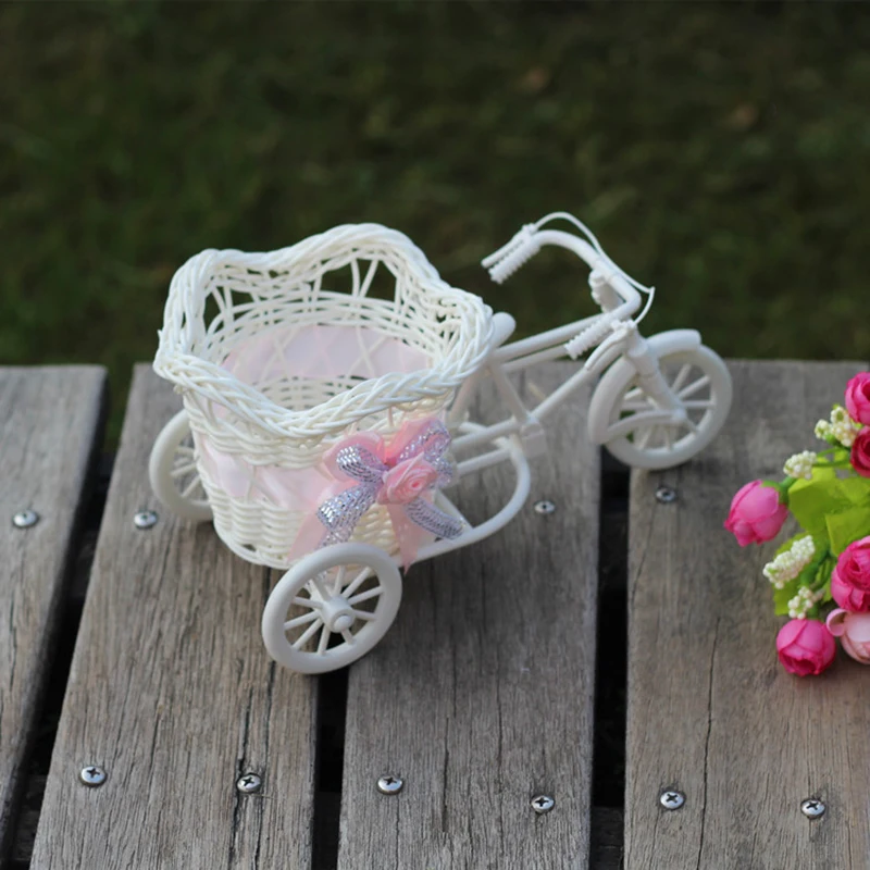 

Rattan Bike Vase with Silk flowers Colorful Mini Rose flower Bouquet Daisy Artificial Flores For Home Wedding Decoration