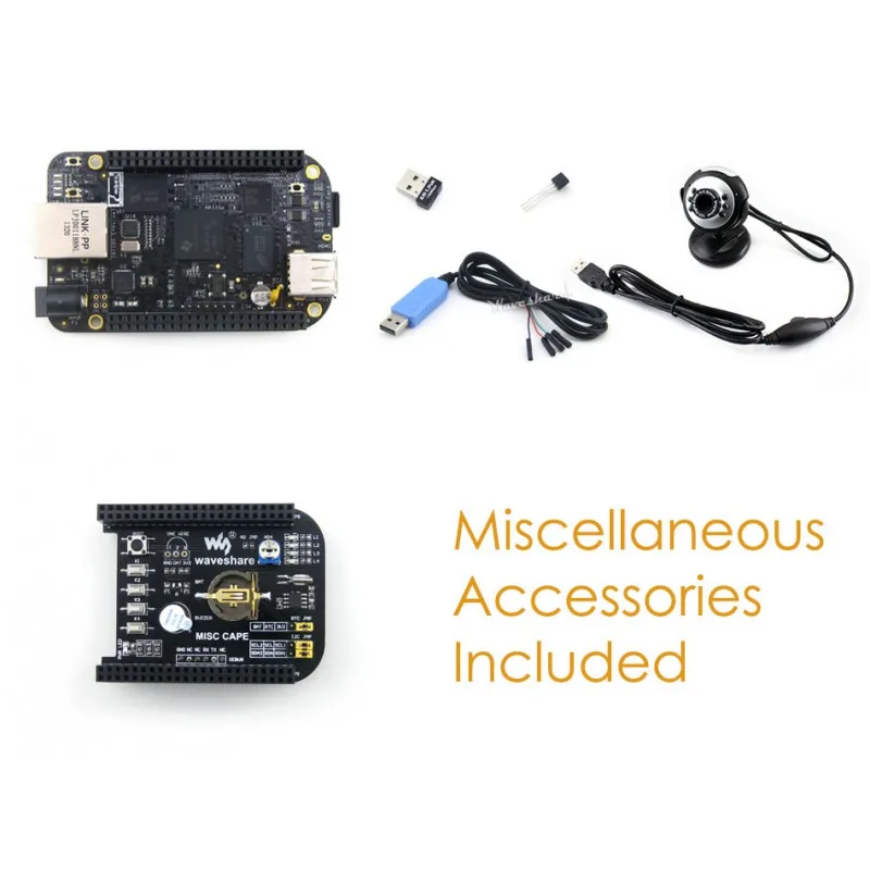 

BeagleBone Black Rev C + Expansion Board MISC CAPE + USB Camera + USB WIFI + USB to TTL Wire