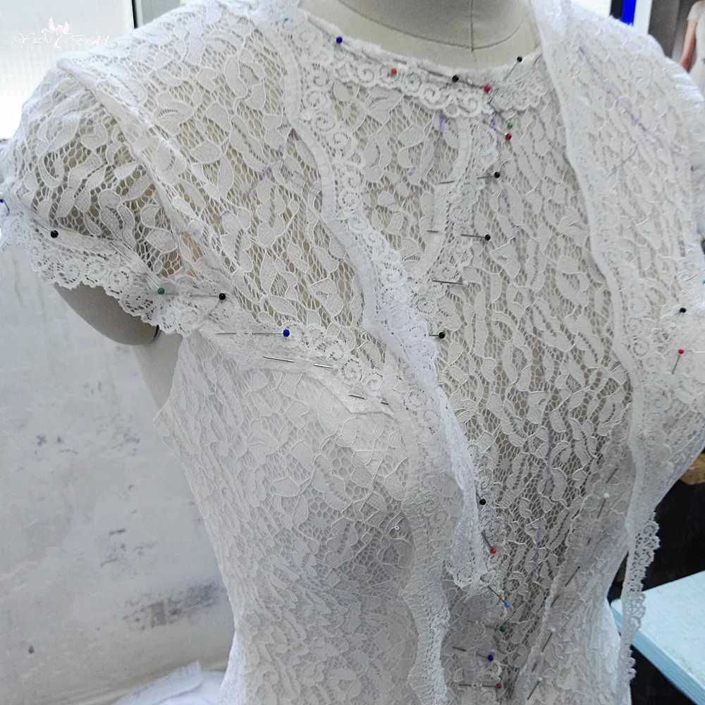RSW1359 реальные фотографии Yiaibridal Иллюзия сзади кружевное, с коротким рукавом пляжное свадебное платье