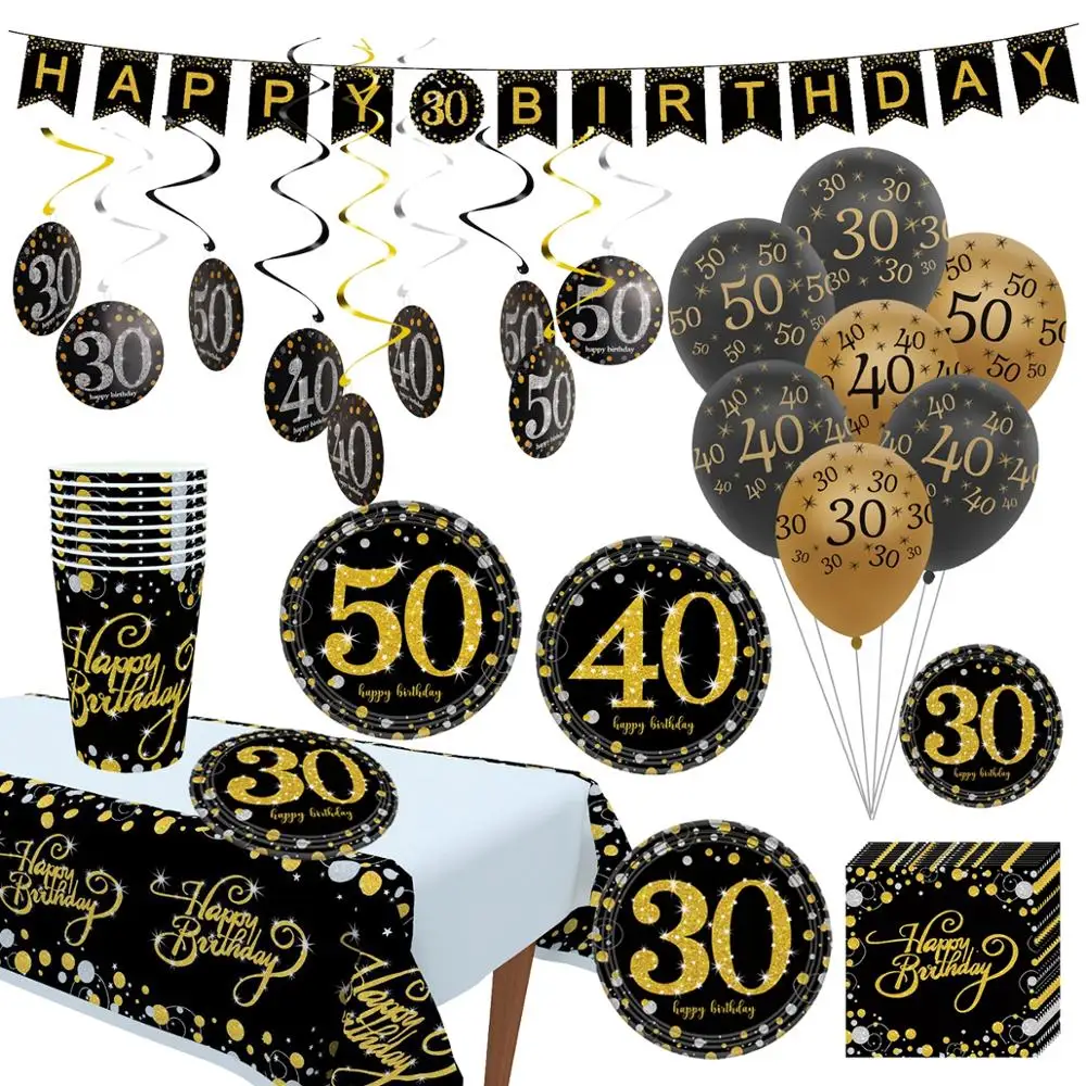 

30th 40th 50th Birthday Disposable Party Tableware Cup Plate Stickers Birthday Party Supplies Happy Birthday Party Decor Adult