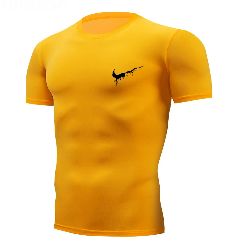 4XL Men's T-shirts Quick Dry Tight Fitness Running T shirts Men Brand Short Sleeves Gym Sport compression shirt 2019 Men's Rashgard jogger sportswear