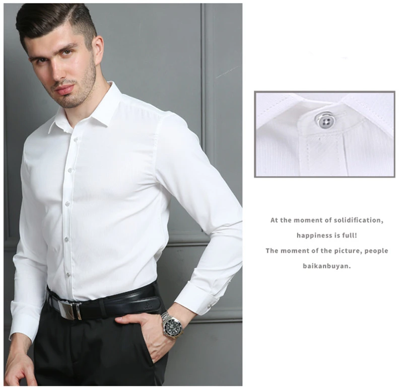 2019 Новая мода с длинным рукавом рубашка с квадратным воротником Для мужчин дизайнер Однотонная рубашка Non Iron Slim Fit Бизнес рубашки