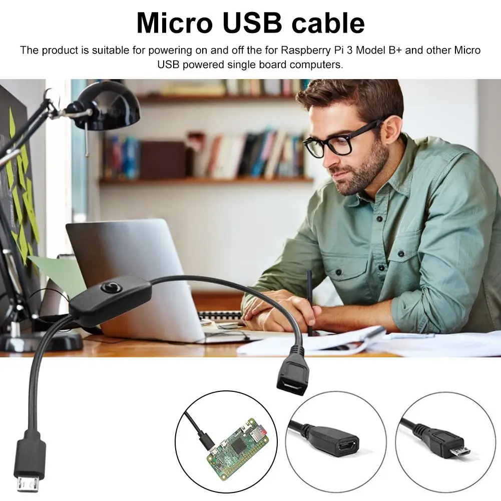 Micro USB кабель для передачи данных Raspberry Pi провод с переключателем 27 см 5 в