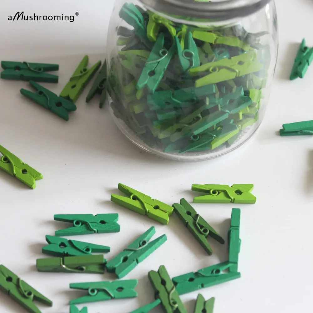 50 Small Wooden Clothespins 1 Inch Green Mini Clips as DIY Crafts Tiny