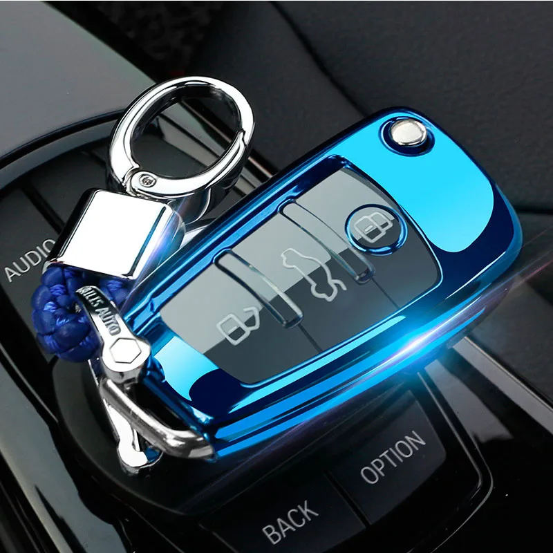 Автомобильный ключ чехол для audi a4 b6 a3 a6 c5 c6 b8 b7 q5 b5 q7 3 кнопки дистанционного Авто Складной флип ключ Мягкий ТПУ ключ чехол для ключа цепи - Название цвета: BLUE BUCKLE