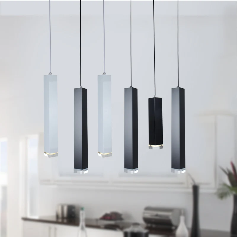 

Modern Bar LED Pendant Light Black White Brief Column Aluminum Tube Pendant Lamp Kitchen Dining Room Decoration Lighting Fixture