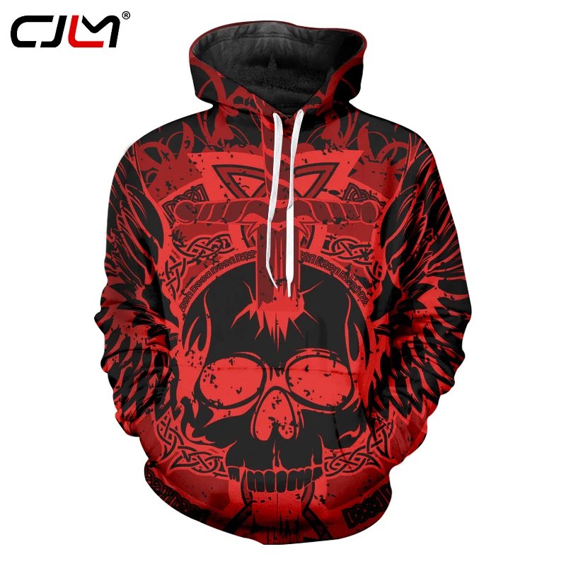 CJLM Men Hoodies 2018 Harajuku Spring Regular Loose Thin Pullovers 3d Print Red Skull Hoodie Sweatshirt Leisure Sportwear Coats | Мужская
