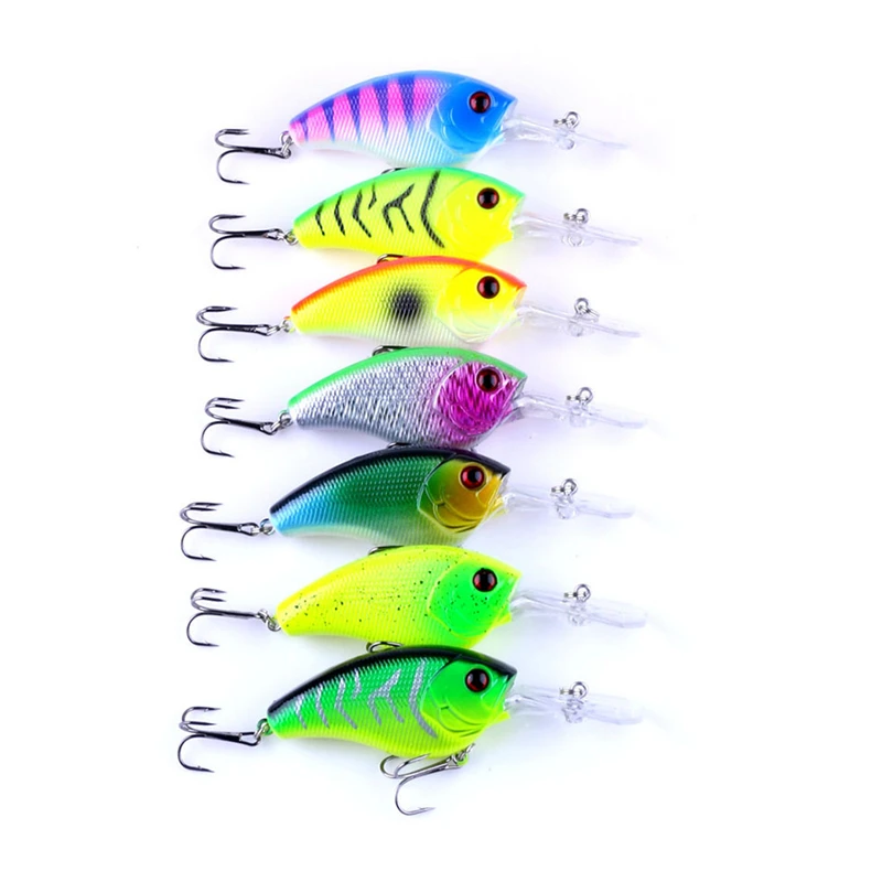 7pc Artificial bass fishing tackle 3d Fish Eye hard plastic fishing crank bait lure Salt water Freshwater Fish Attracting A7