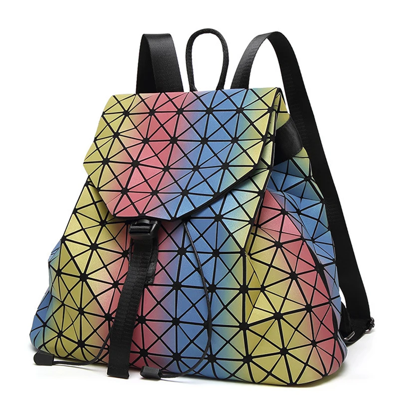 Для женщин яркий рюкзак мини геометрический Радуга светоотражающие рюкзак складной школьные ранцы для девочки подростка голограмма сумка