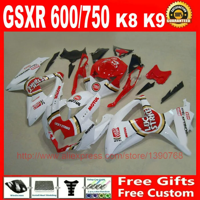 Обтекатель комплект для Suzuki GSXR 600 750 08 09 10 Красный Белый LUCKY STRIKE Обтекатели K8 2008 2009 2010 BM76