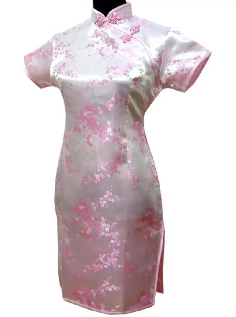 Винтаж Дракон и Феникс Qipao элегантное женское платье большого размера Cheongsam 3XL 4XL 5XL 6XL воротник стойка Сексуальное мини китайское платье Vestidos - Цвет: Pink