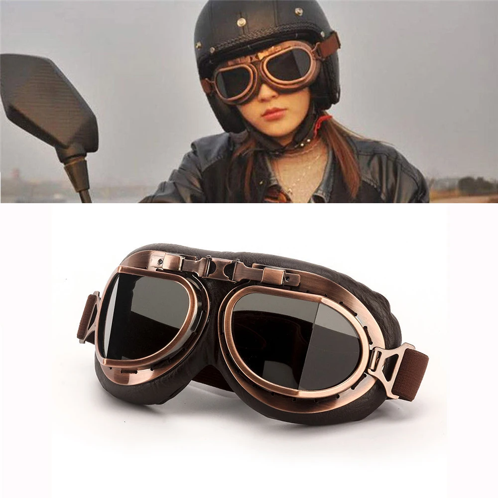 Motorcycle Retro Goggles Motorbike Bike ATV Chopper Cruiser UV