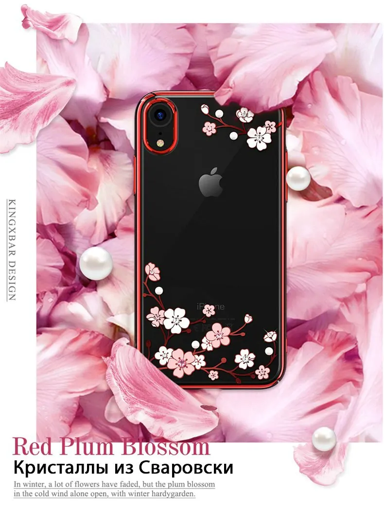 KINGXBAR Case for iPhone XR Floral Patternd Cover for iPhone XR Case Transparent for iPhoneXR Capa Luxury Crystal from Swarovski (7)