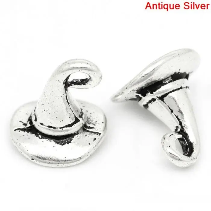 

DoreenBeads Charm Pendants Wizard Hat Halloween Antique Silver 11x11mm,20PCs