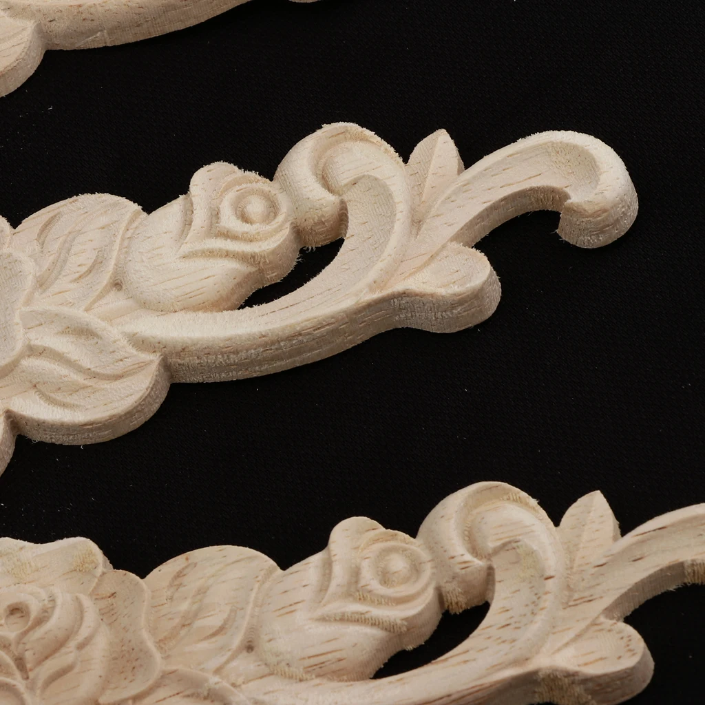 4pcs Retro Unpainted Floral Wood Carved Decal Corner Applique Frame For Home Furniture Wall Cabinet Door Decor