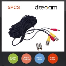 5pcs/lot 18.3 M CCTV Cable BNC + DC plug cable for CCTV Camera and DVRs black color High Quality Coaxial Cable