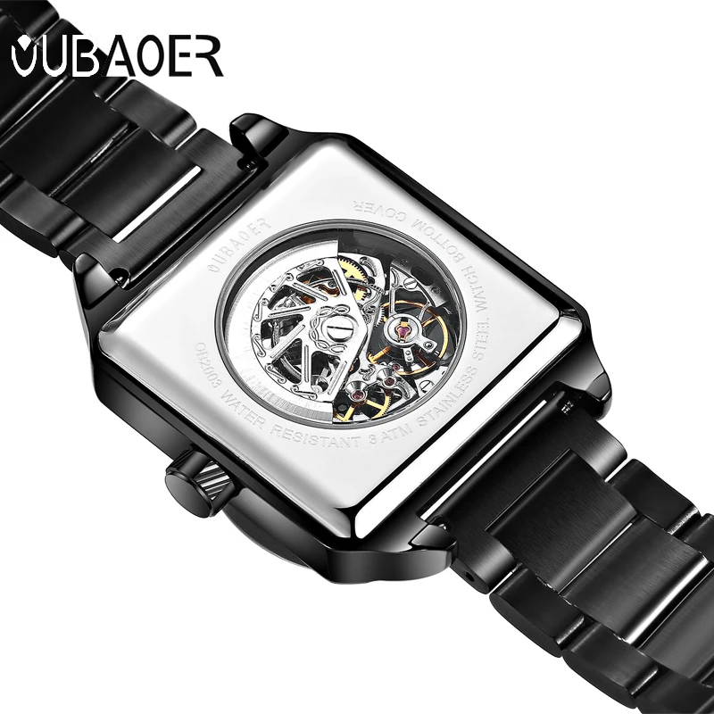 OUBAOER Men Skeleton Automatic Mechanical Wristwatches Brand Luxury Stainless Steel Watches Military Sport Male Clock Hot 2018