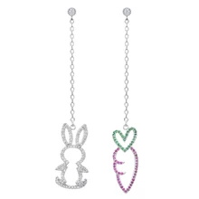 Новая мода кролик и морковь Асимметричные циркониевые серьги, длинные серьги для женщин/девочек ER-318