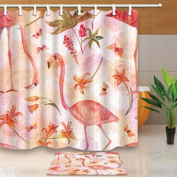 

Eco-friendly Flamingo Pink Flowers Waterproof Colorful Shower Curtain Bathroom Curtain Luxury Bath Curtain With 12pcs Hooks