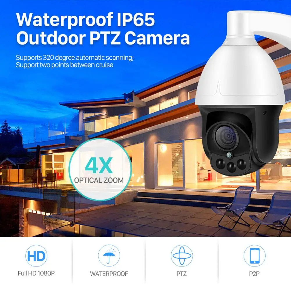 

BESDER 4X Auto Zoom IP Camera PTZ Outdoor Waterproof XMEye Speed Dome CCTV Camera 2MP SONY IMX323 Surveillance PTZ Camera 1080P