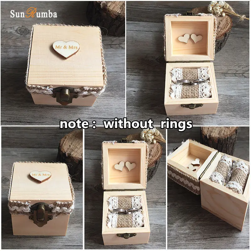 1pcs Mr&Mrs Love Rustic Wooden Ring Box Wedding Decoration 