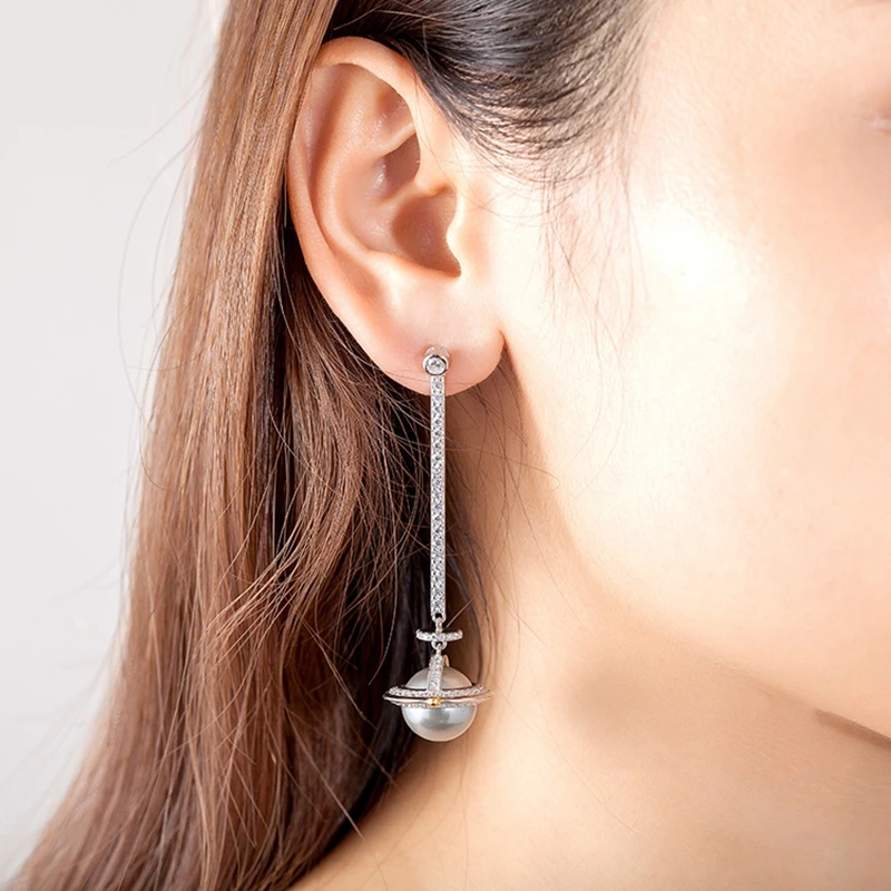 

YP AAA Zircon 925 Sterling Silver Pearl Jupiter Long Stud Earring Star Comet Created Crystal A*M Design Women Wedding Jewelry