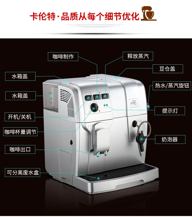Кофемашина, бытовая, полностью автоматическая, итальянская, умная, молочный пузырек, молотая, кофемашина, кофемашины 1300 Вт