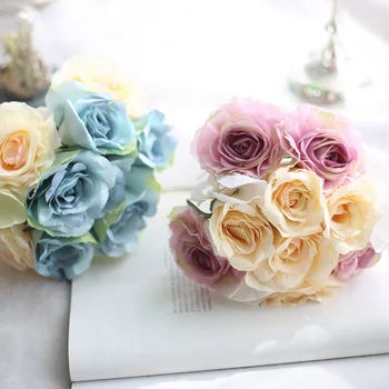 

Artificial Rose Flowers Wedding bouquet White Pink Thai Royal Rose Silk flowers Home Decoration Wedding Party Decor