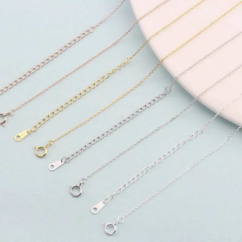 

1pc 925 Sterling Silver Thin Cross Chain Rose Gold Color Necklace Chain For Diy Jewelry Making 45cm Women Clavicle Accessories