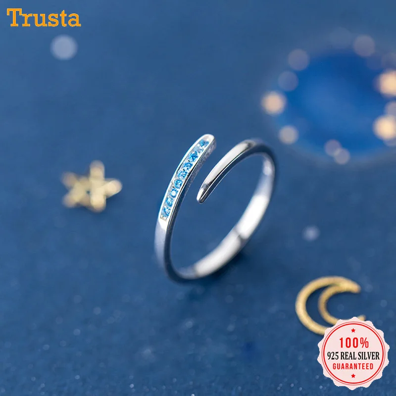 

Trustdavis 100% 925 Solid Real Sterling Silver Sweet Blue CZ Cocktail Opening Sizable For Women Girls Teens Gift Jewelry DA265