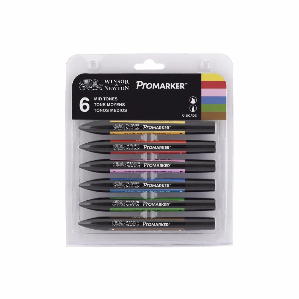 WINSOR & NEWTON Promarker 세트 트윈 팁 알코올 기반 마커 펜, 6 색 12 색 디자인 아티스트용 전문 마커