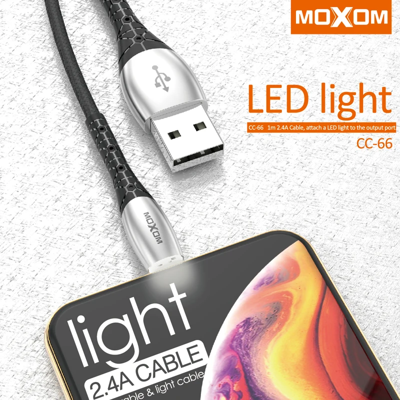 Светодиодный кабель MOXOM Micro USB для Xiaomi Redmi 4X Note 4 5 двусторонний зарядный Samsung S7