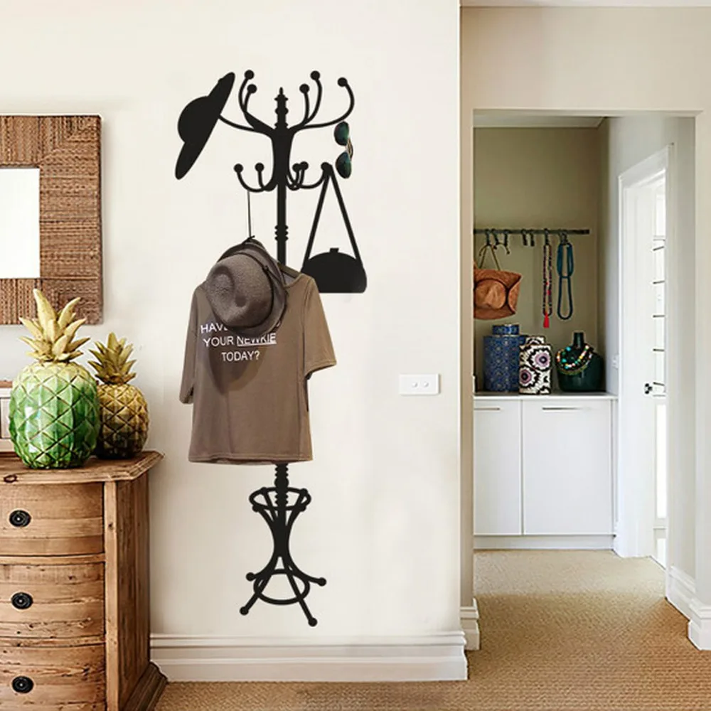 Creative black coat stand wall sticker PVC Material DIY art wall decals For Living room bedroom