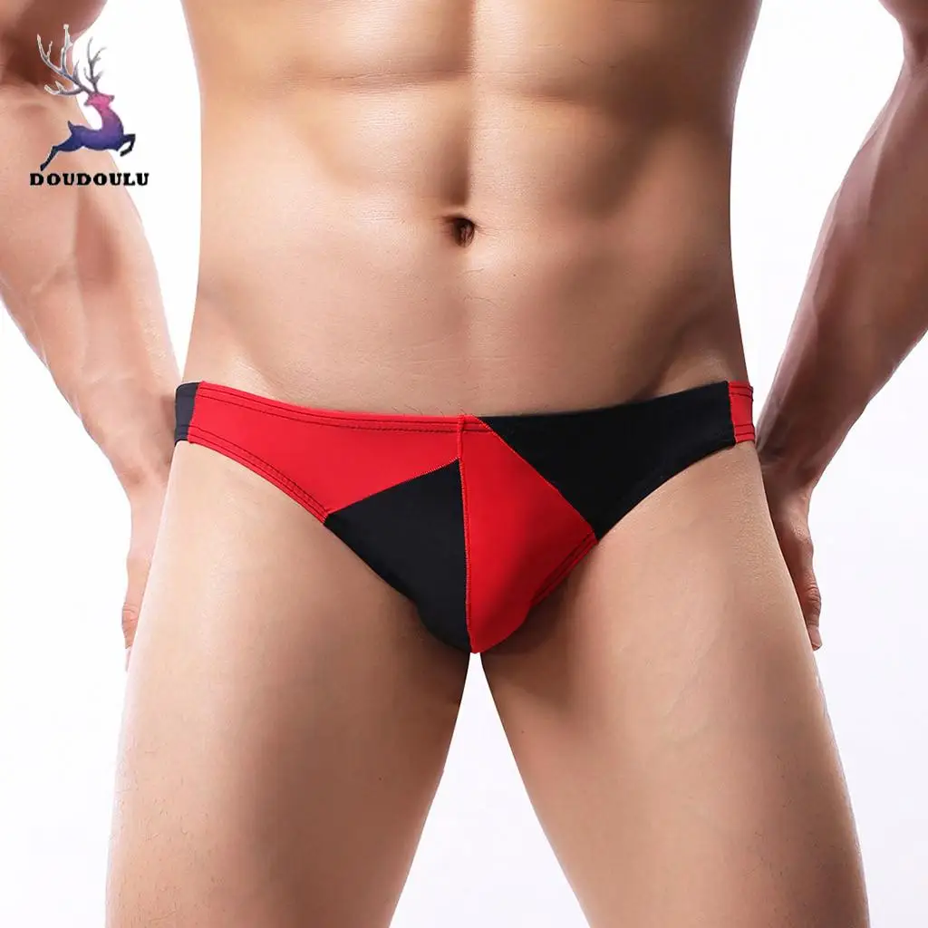 

DOUDOULU 2018 New Men's Low Waist Raised Stitching Thong Sexy Ice Silk Underwear Male Briefs Cotton Underpants Dropshipping #EW