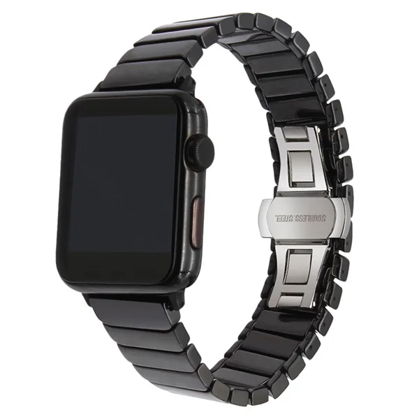 Глянцевый керамический ремешок для часов iWatch Apple Watch 38 мм 40 мм 42 мм 44 мм серия 5 4 3 2 1 застежка-бабочка Ремешок Браслет - Цвет ремешка: Black