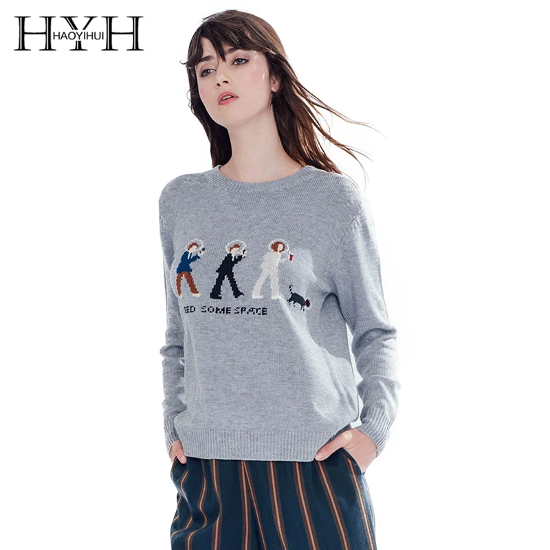 

HYH HAOYIHUI Woman sweater Autumn Winter Gray Vintage Women Knitted Sweater Long Sleeve Ladies Jumper Brand Casual Pullovers